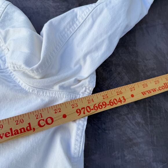 Women's Eddie Bauer White Button Up Denim Jean Trucker Casual Jacket Sz XL - Picture 2 of 6